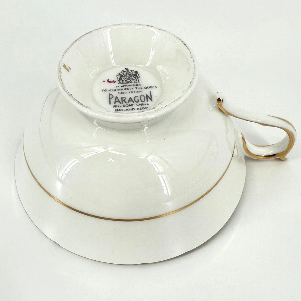 RARE Vntg PARAGON FLOATING PINK ROSE Pale Pink Princess Margaret Gold Cup Saucer